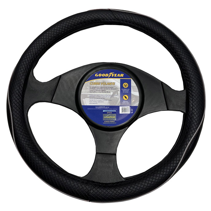 GOODYEAR CUBRE VOLANTE 38CM NEGRO CUADRILLE + RIBETE "GRIS"