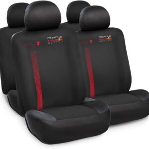 REDBULL FUNDA ASIENTO UNVERSAL CUERINA Y TELA DETALLE ROJO