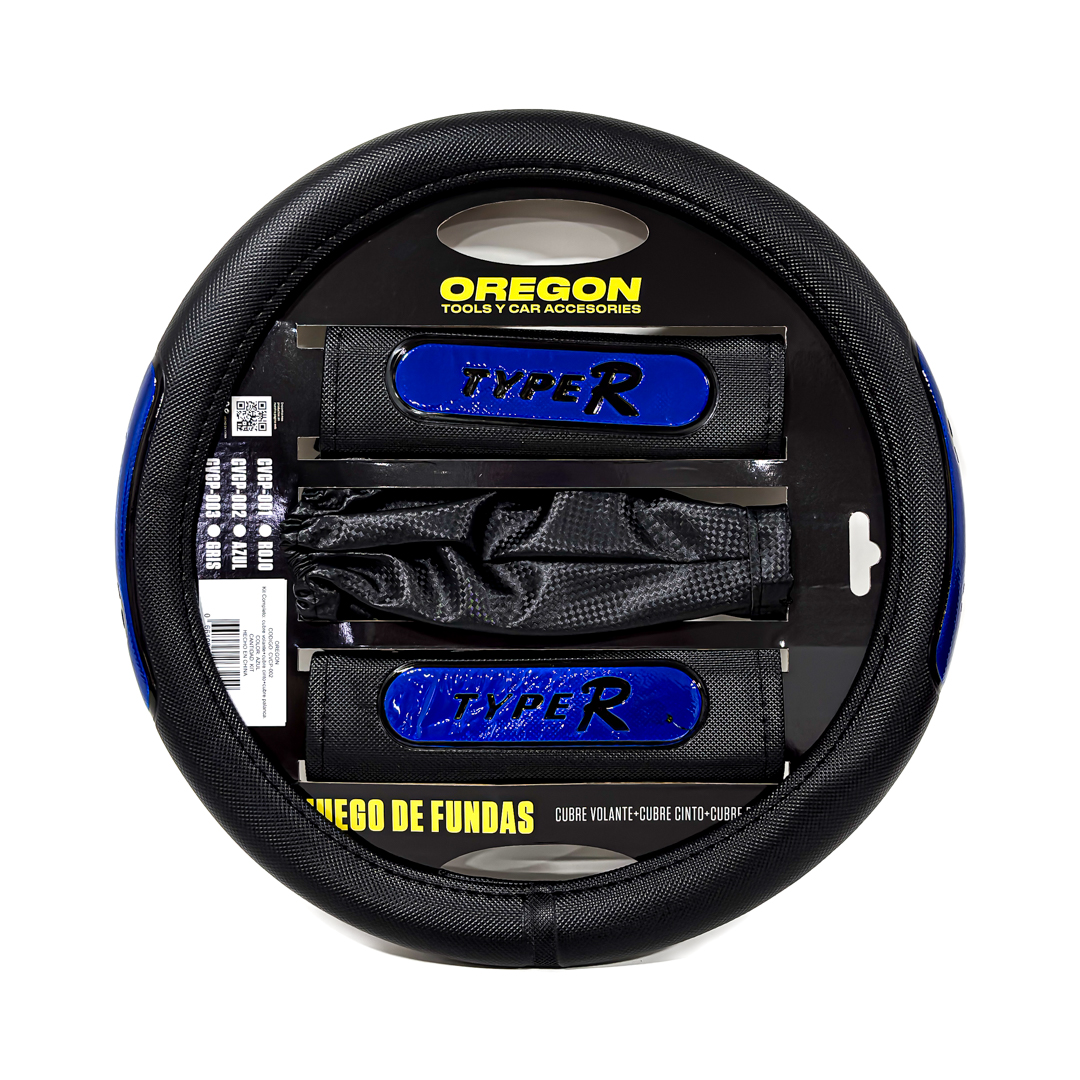 OREGON KIT CUBRE VOLANTE 38CM+CUBRE CINTURON + FUELLE C/REFLECTIVO "AZUL"