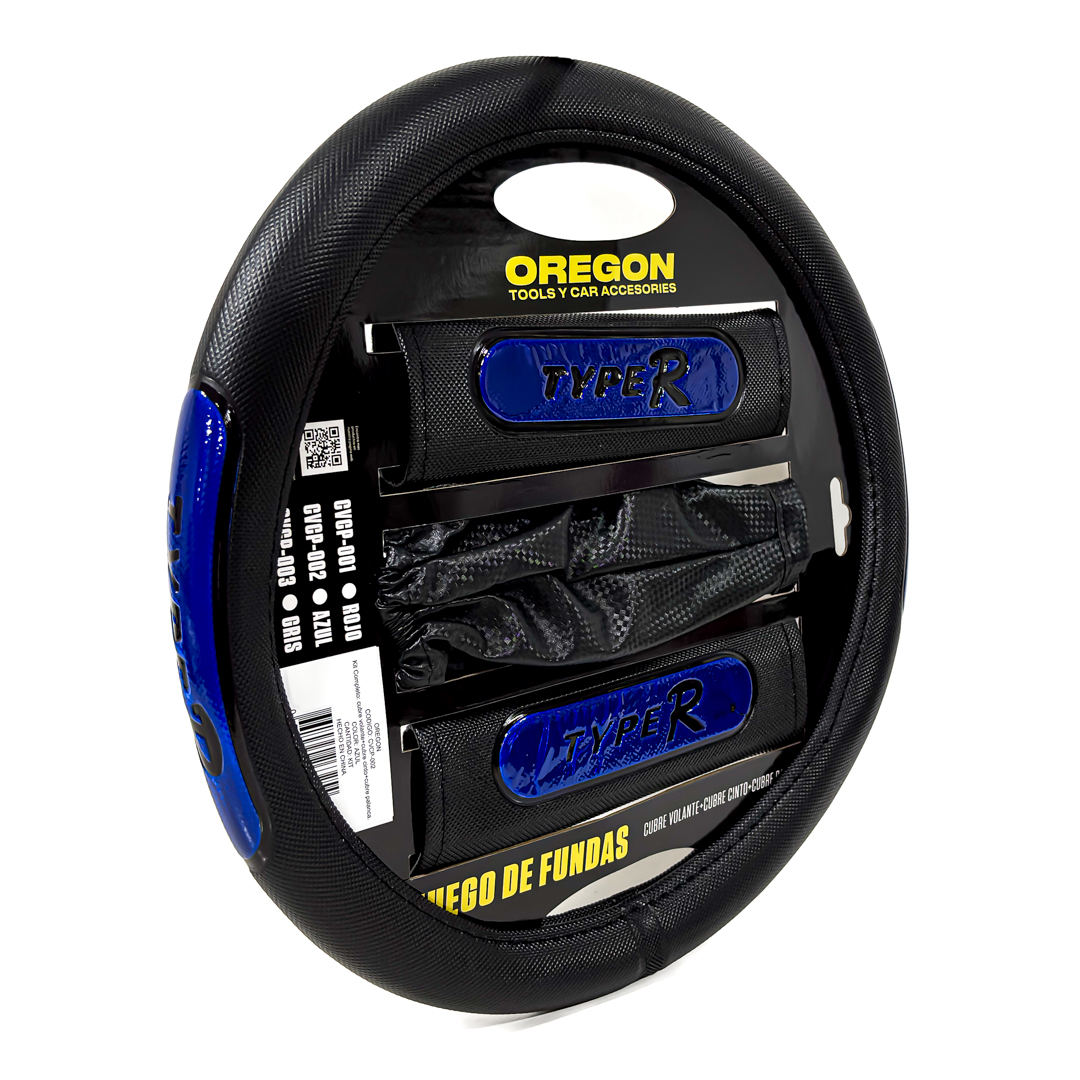 OREGON KIT CUBRE VOLANTE 38CM+CUBRE CINTURON + FUELLE C/REFLECTIVO "AZUL" - Imagen 2