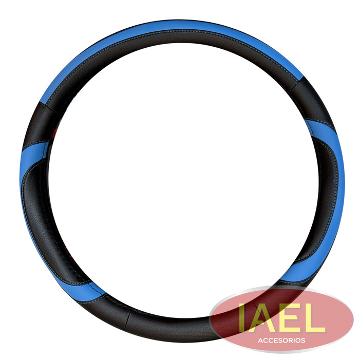 IAEL CUBRE VOLANTE 38CM NEGRO CON APLIQUE FLUOR AZUL