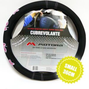 MOTORA CUBRE VOLANTE 36CM NEGRO C/FLORES ROSAS