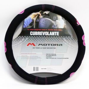 MOTORA CUBRE VOLANTE 38CM HEART NEGRO C/CORAZONES ROSA