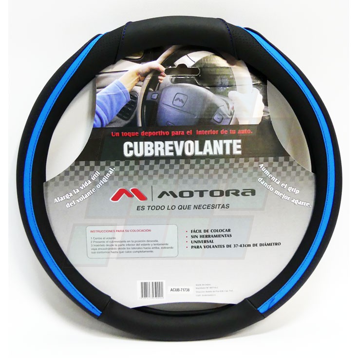 MOTORA CUBRE VOLANTE 38CM NEGRO C/FILETE AZUL FRANCIA