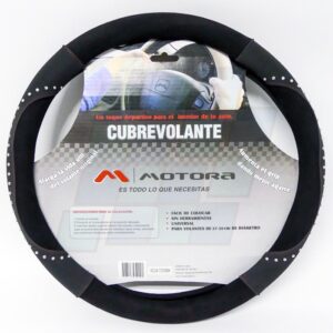 MOTORA CUBRE VOLANTE 38CM GAMUZA Y CUERO C/TACHAS