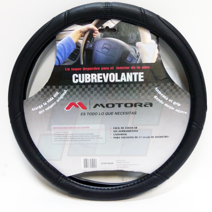 MOTORA CUBRE VOLANTE 38CM TODO NEGRO C/COSTURA=CV-028