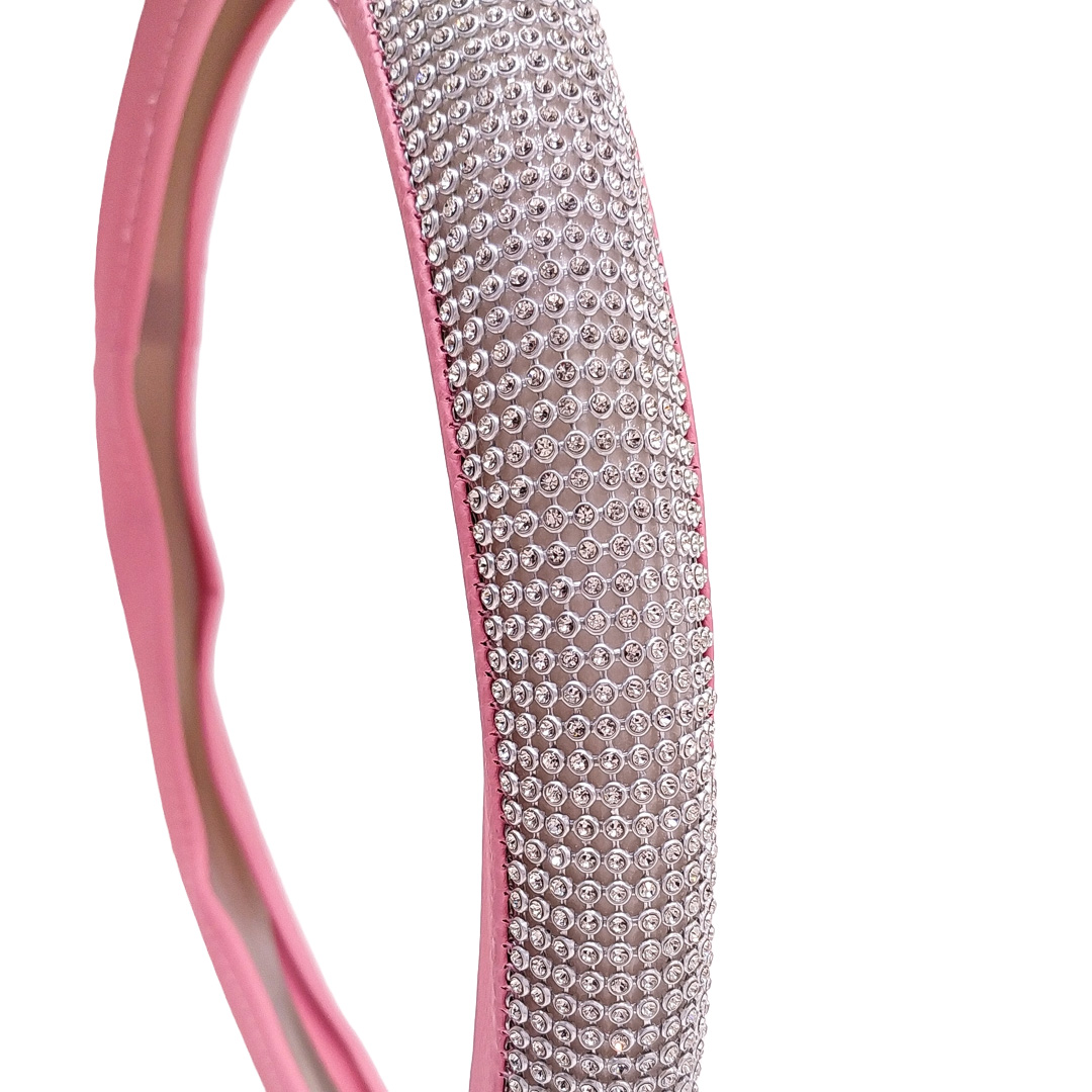 OREGON CUBRE VOLANTE 38CM CUERINA ROSA C/DIAMANTE PLATA - Imagen 2